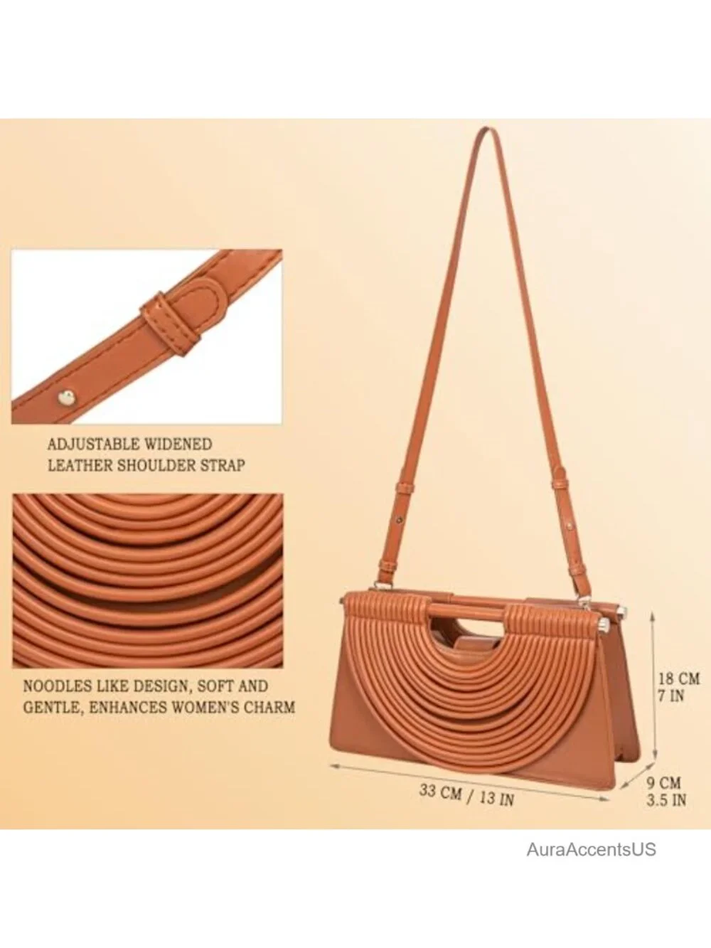 Woven Noodle Half Round Evening Clutch PU Faux Leather Shoulder Crossbody Bag